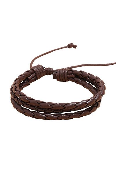 OEM Braided Leather Bracelet, Adjustable Cuff with Bohemian Design, Brown