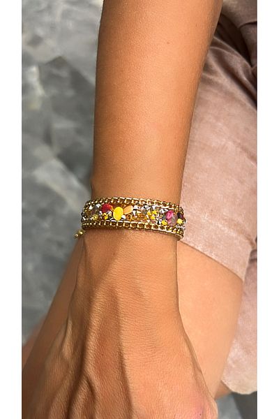 Kutcha Accessories Gold Color Chain Colorful Stone Bracelet