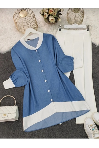 ZENNE MODA Önü düğmeli kot tunik