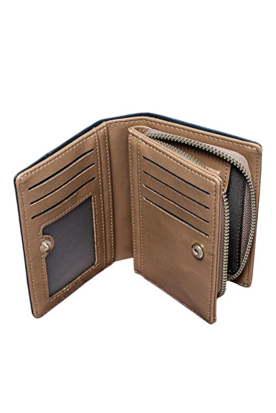 OEM Men's Leather Wallet, Double Bifold with Zipper, Decorative Stitching - Black