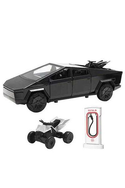 JPT Tesla Cybertruck Replica 1:24 Black Metal Model - with ATV, Charging Station, Sounds and Lights