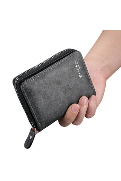 OEM Textured retro wallet, multifunctional bifold, with zipper and staple closure