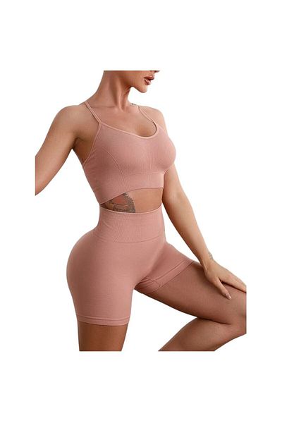 OEM 2 Piece Fitness Set, Backless Top, Push Up Leggings, Pink