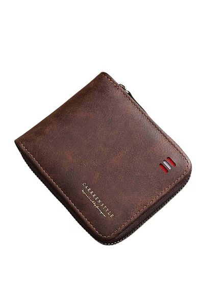 OEM Men's Leather Wallet with Zipper, Retro Style, - Brown
