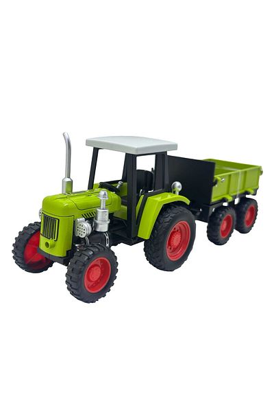 JPT Green Tractor Model with Die-Cast Metal Trailer, 1/24 Scale Moving Hood