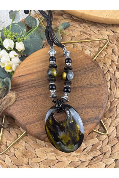 SEDEF TAKI Ahşap el boyaması tasarım kolye