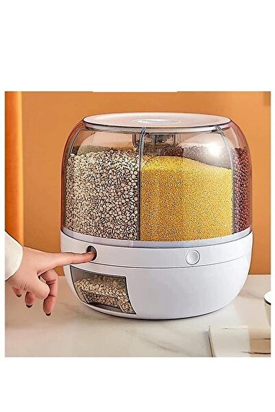 SevgiliAtolyemm 360° Rotatable Dry Food and Pulses Organizer 6 Compartments Airtight Storage Container 6 lt (CLZ)