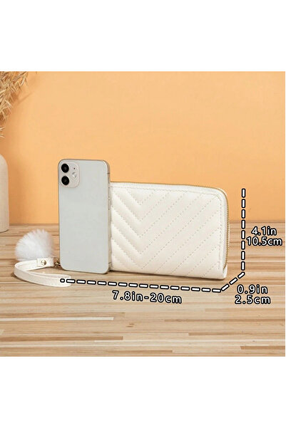 OEM Women's Wallet, Model V, with pompom, White