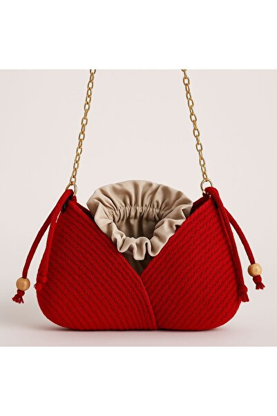 Timeless Handmade Knitted Crossbody Bag - Double Color - Drawstring with Chain Strap