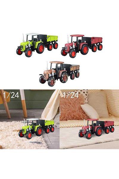 JPT Rusty Tractor Model with Die-Cast Metal Trailer, 1/24 Scale Moving Hood