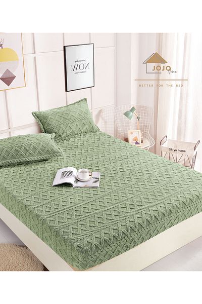FIONNA.RO Elasticated Cover and Knitted Pillowcase 180x200cm - Green