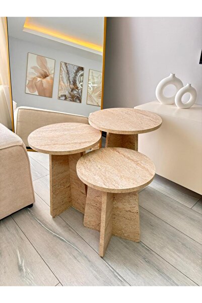 Woody Home İskandinav Traverten Mantar 3'lü Zigon Sehpa Takımı , Bohem, Orta ...