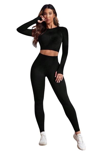 OEM Sport Tracksuit Set, Slim Fit, Crop Top And Leggings, Black