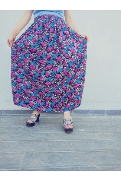 hoaryage Fusta maxi din țesătură de presare din viscoză, cu model colorat, cu talie elastică, mărimea 36-50
