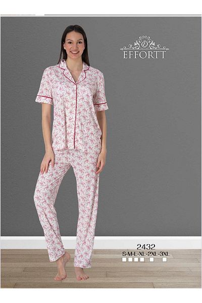 EM&FA TEKSTİL Short Sleeve Button Detailed Pajama Set