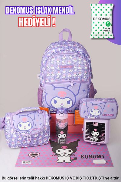 kuromi New Season Licensed School Bag with Decomus, Nutrition with Thermos and Nutrition with Pencil Bag