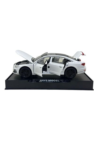 JPT Audi A8L model 1:32 white metal replica lights and sounds, opens doors, hood, trunk