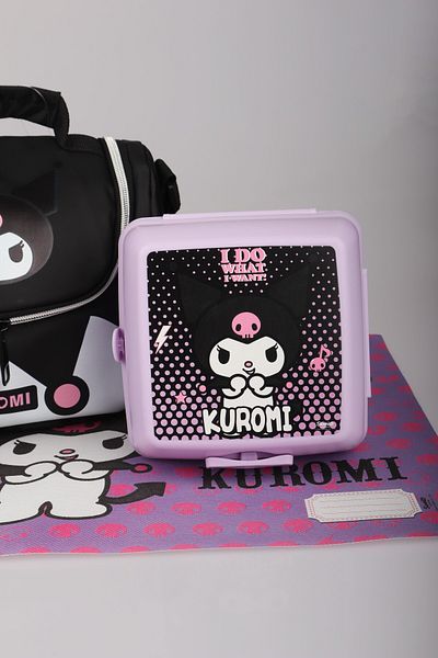 kuromi New Season Licensed Leather Lunch Box with Thermos, Lunch Cover, Tritan Flask with Dekomus