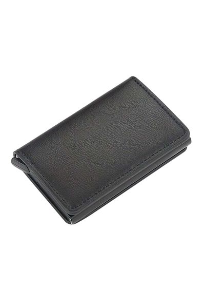 OEM Premium Trifold Aluminum Alloy and PU Leather Card Wallet with RFID Blocking - Black