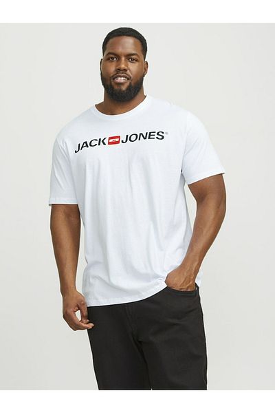 Jack & Jones Men's White Jjecorp Logo Tee Ss Crew Neck Noos Pls Plus Size T-Shirt 12184987-White