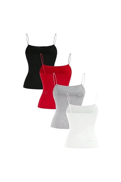 OEM Set of 4 Women's Tank Tops, Slim Fit, Thin Strap, Casual, Multicolor - L