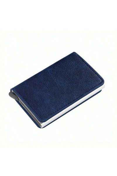 OEM Trifold card wallet, made of aluminum and PU leather, RFID blocking - Blue