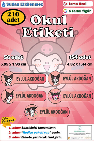 GSticker İsme Özel Okul Etiketi İsim Etiketi Kalem Defter Etiketi Sticker Kur...