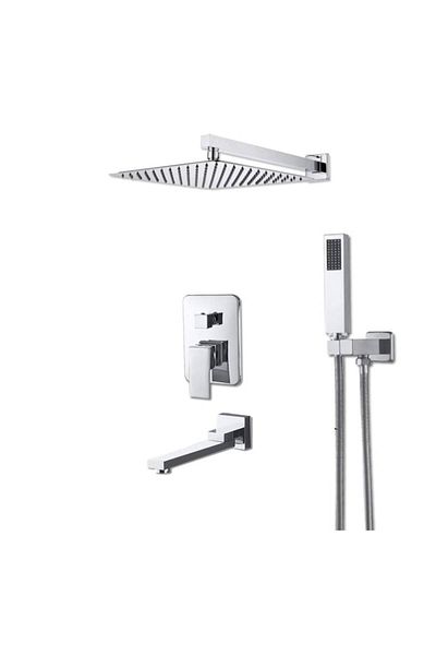 OEM Shower Set with Square Shower Head 30 cm, Built-in Faucet, 3 Functions, Silver, Emandras