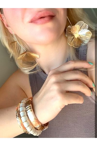 Finery by Nerrs Gold Inverted Branch Dangle Flower Earrings