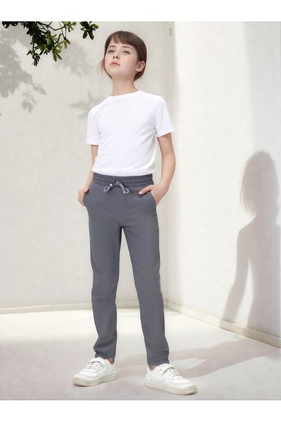 Asortix Girls' Gabardine Elastic Waist Standard Leg Comfortable School Trousers