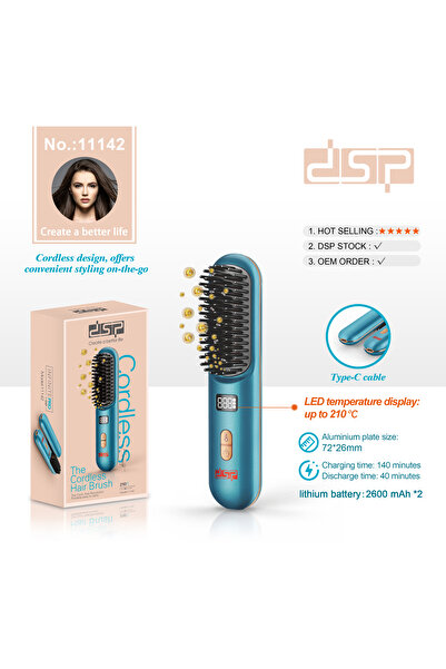 DSP فرشاة تصفيف الشعر اللاسلكية 11142 – شاشة LED، حرارة 210 درجة، محمولة وسهل...