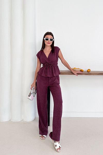 MOZENA Seersucker Fabric Double Set with Tie Detail