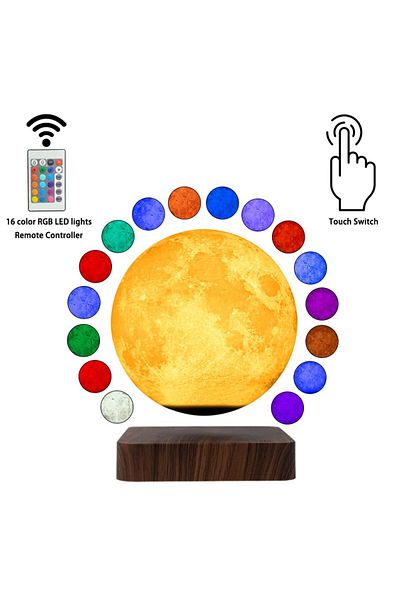 OEM Lampa LED Luna 3D cu levitatie magnetica, RGB 16 culori, telecomanda, 14 cm