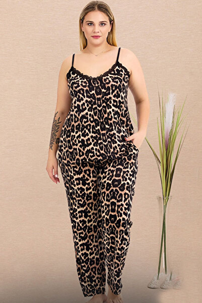 Viselya Set de pijamale Leopard cu bretele subțiri mărimi mari