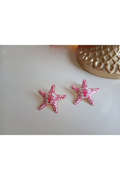 Pirinç Flower Patterned Starfish Earrings