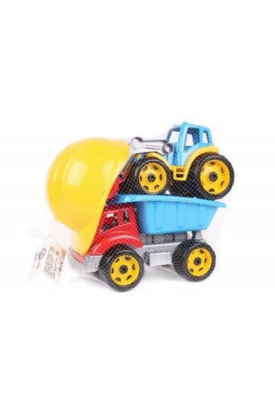 Divendi Set de joacă pentru copii cu utilaje de construcții, basculantă, excavator și cască de protecție