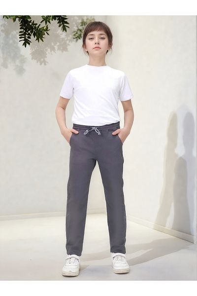 Asortix Girls' Gabardine Elastic Waist Standard Leg Comfortable School Trousers