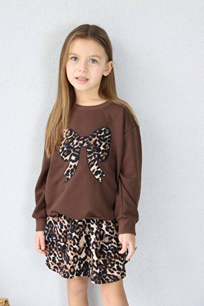 noliva bebek ve çocuk Leopard Patterned Skirt Girl's Suit