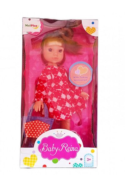 MalPlay Păpușa Baby Reina pentru copii de 3 ani +, Baby Reina cu rochie roșie, 24 cm