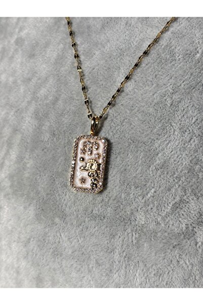 Uzak Işıklar قلادة من الفولاذ برج الحمل بحجر الزركون باللون الذهبي