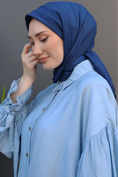 GİYZAMİLA Pleated Bamboo Scarf Dark Blue