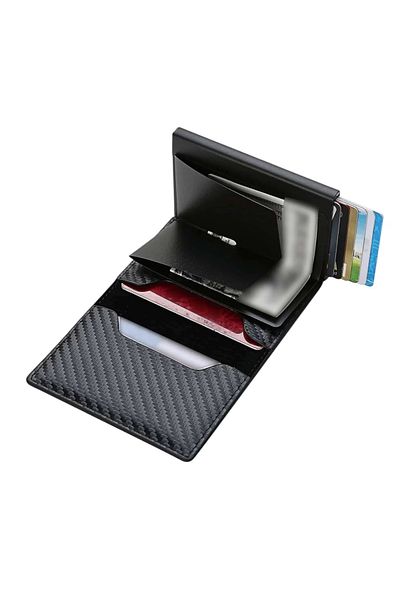 OEM Trifold card wallet, made of aluminum and PU leather, RFID blocking - Carbon