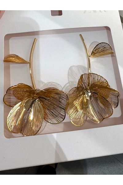 Finery by Nerrs Gold Inverted Branch Dangle Flower Earrings
