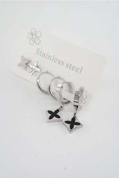 By Zeyna Aksesuar Women's 316 L Stainless Steel Tarnish Free Set of 6 Earrings