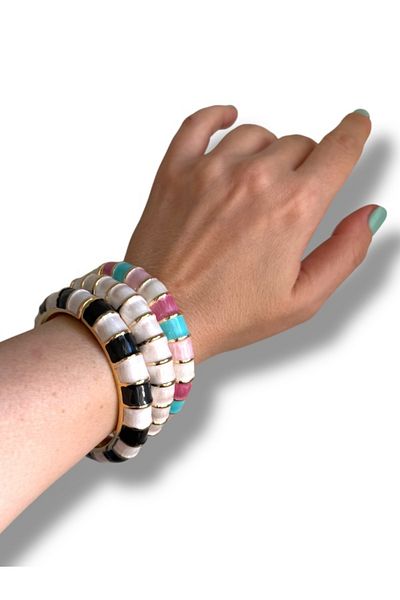 Finery by Nerrs Enamel Bracelet with Gold Line Detail Pink Color, Standard Size (S-M-L Compatible)