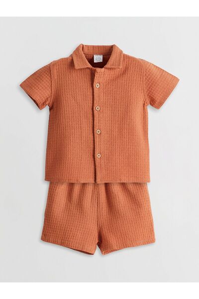 LC Waikiki Orange Short Sleeve Basic Baby Boy Shirt and Shorts 2 Piece Set