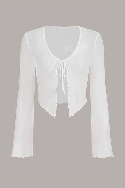 Edela Batwing Sleeve Tie Front Tulle Blouse 8050