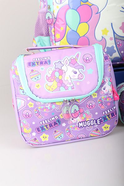 MUGGLE "Dekomus Wet Wipes Gifted" "Unicorn Collection" Large Size School Bag, Lunch Bag with Thermos