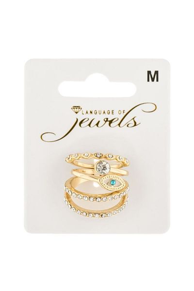 OEM Set of 3 Women's Gold Rings - Eye Pattern, Stones