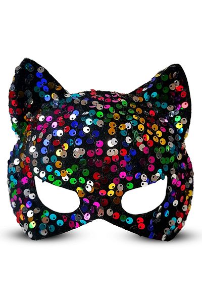 PRATİKOBA Colorful Sequined Party Mask on Black Velvet Fabric 16x14 Cm